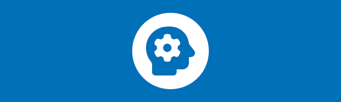 Icon of a head with a gear wheel inside it